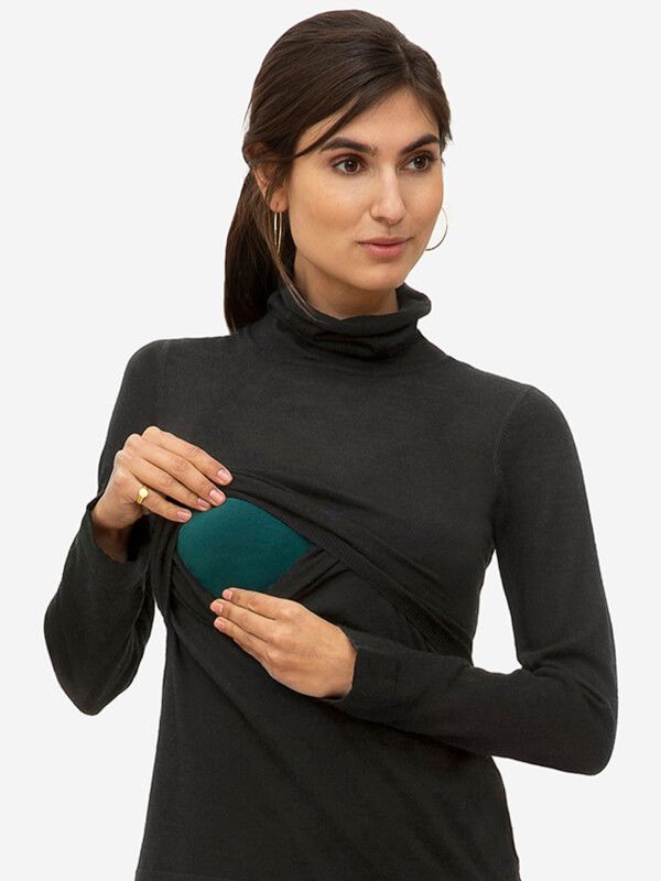 Bluză sarcină şi alăptare Ayodele Black, lână merino