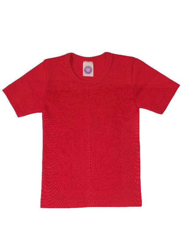 Tricou copii lână merinos și mătase Red Melange