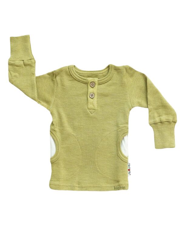 Bluză lână merinos Henley Pockets Pea Green