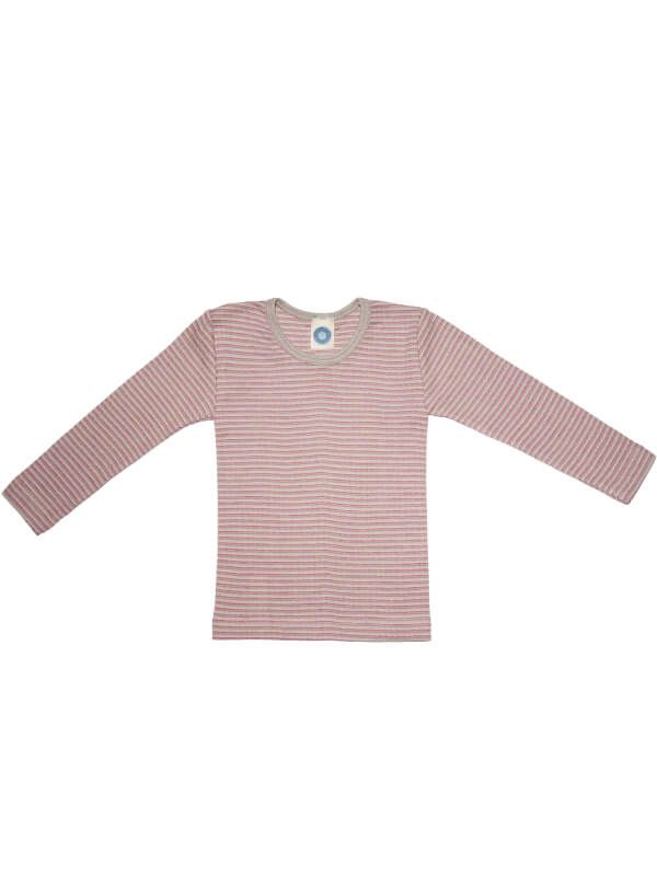 Bluză mânecă lungă bumbac organic, lână şi mătase, gri-roz