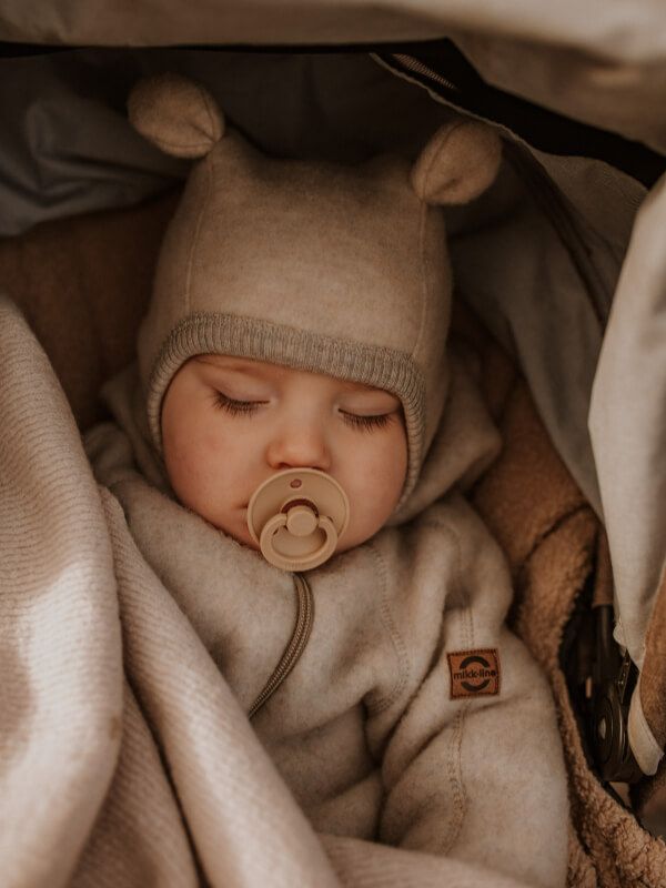 Cagulă lână fleece copii Teddy Bear Melange White