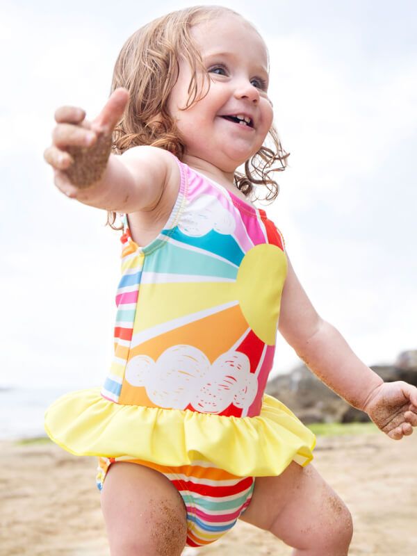 Costum de baie fetițe Little Coral Seaside Stripe Sunshine