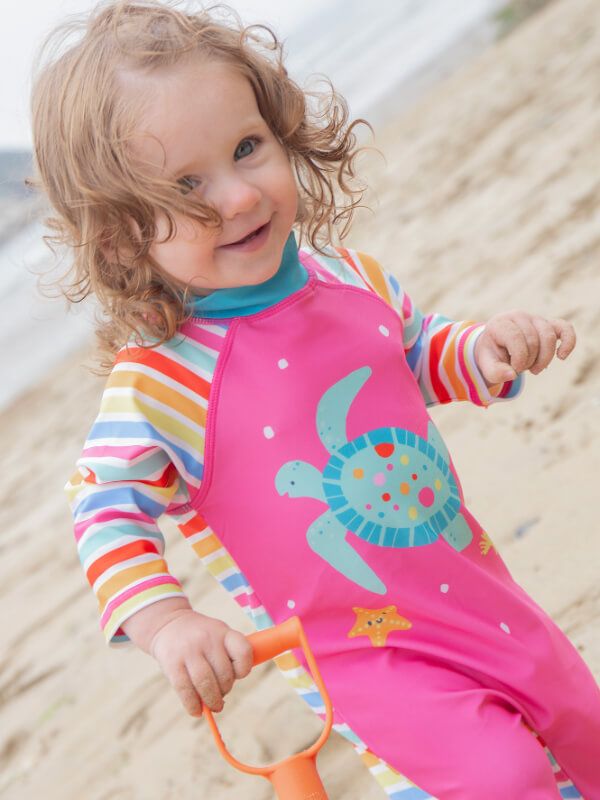 Costum de baie Little Sun Safe Seaside Stripe Turtle