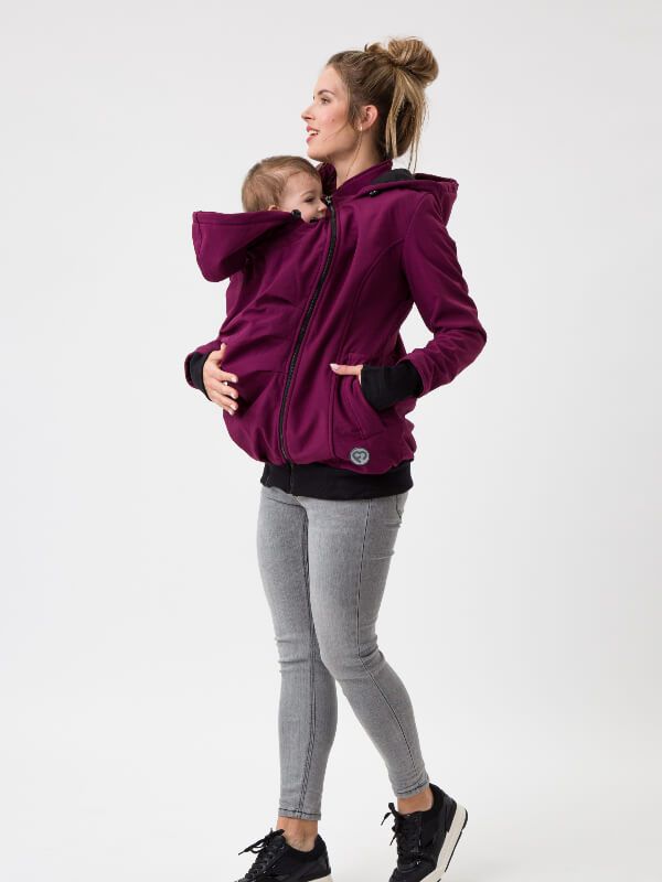 Jachetă pentru sarcină şi babywearing 3în1, din softshell, Plum