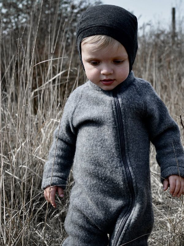 Overall cu mănuşi, lână fleece Melange Grey