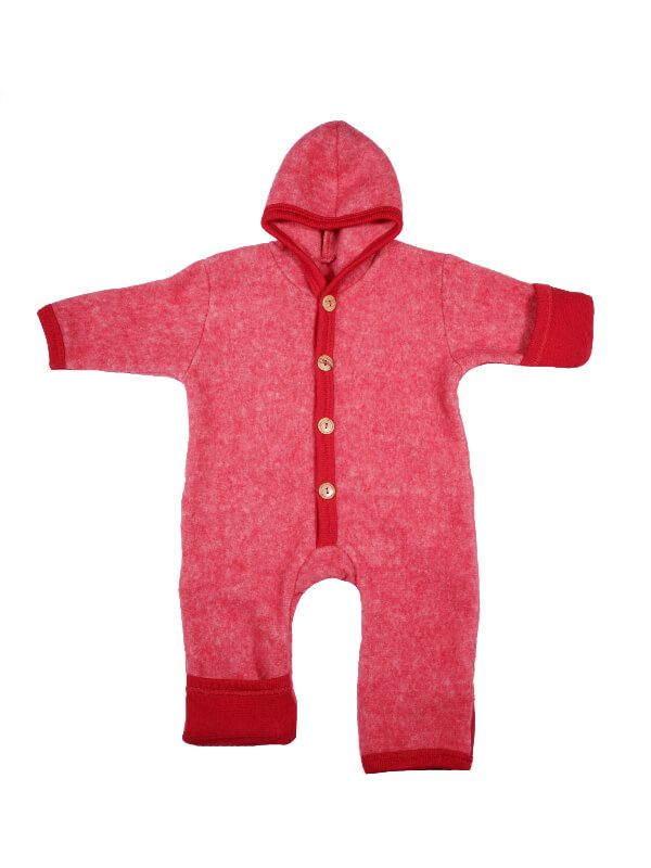 Overall lână fleece şi bumbac, cu mănuşi şi botoşei, Red Melange