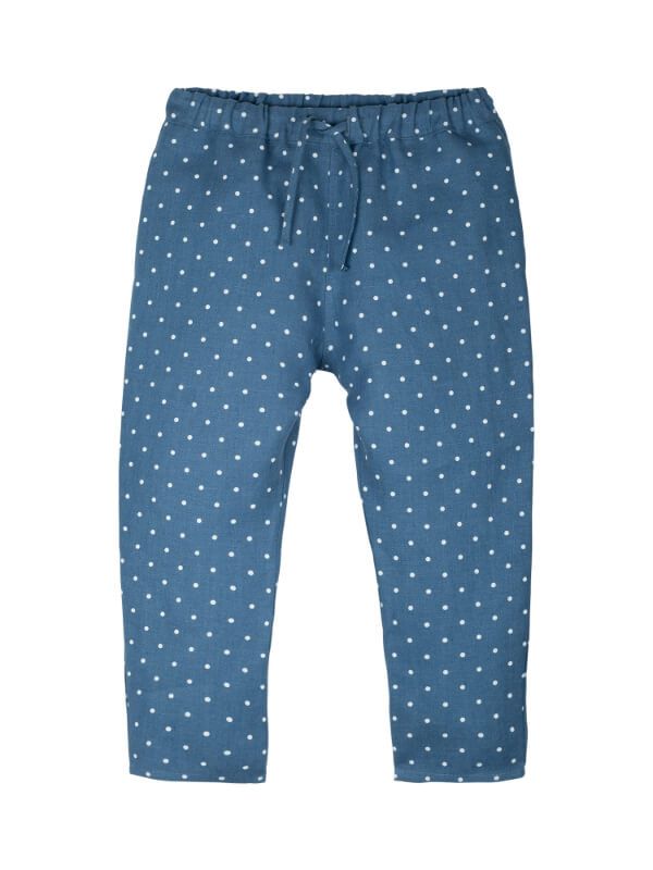 Pantaloni din in Blue and White