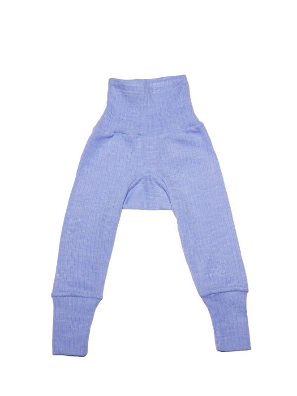 Pantaloni cu talie înaltă, lână, bumbac şi mătase Uni Blue