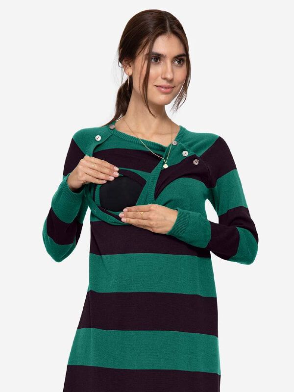 Rochie sarcină şi alăptare Liddy, lână merino, verde-mov