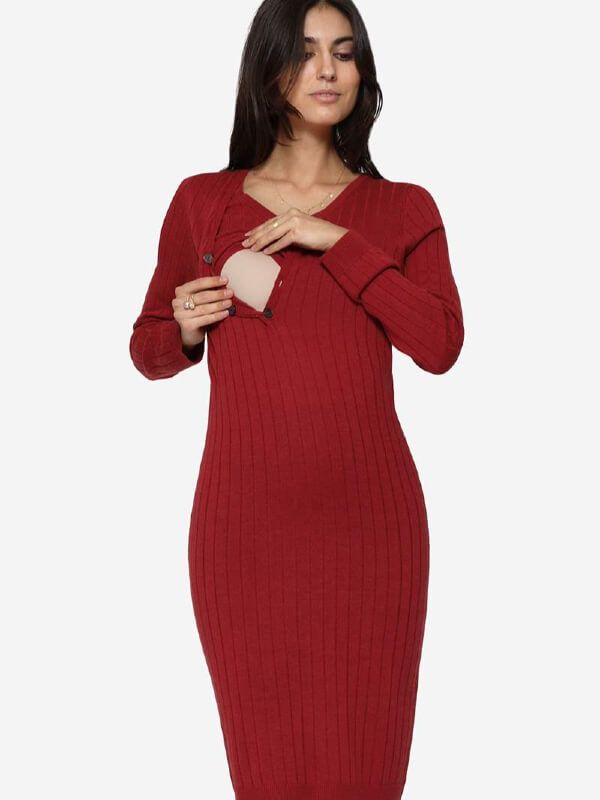 Rochie sarcină şi alăptare Lucca Red, amestec lână