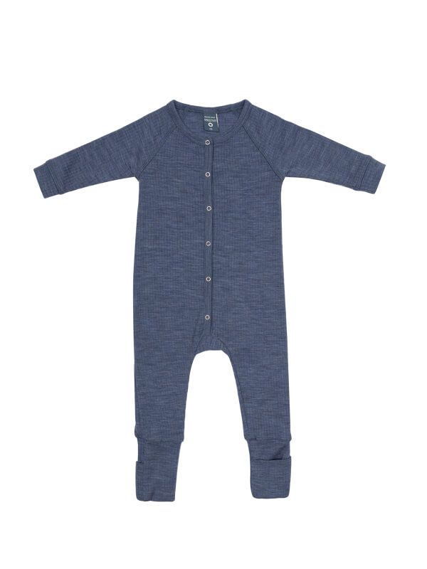 Salopetă-pijama din lână merinos bebe Denim Melange