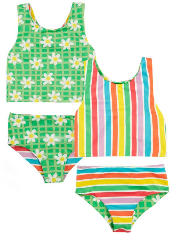 Tankini reversibil Summer Stripe Green Daisy