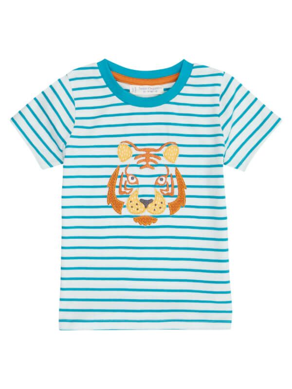 Tricou bumbac organic Turquoise Stripes Tiger