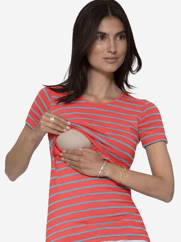 Tricou sarcină şi alăptare Noor, roşu dungi 