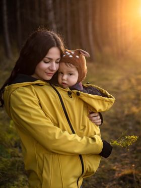 Jachetă pentru sarcină şi babywearing 3în1, din softshell, Mustard