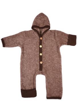 Overall lână fleece şi bumbac, cu mănuşi şi botoşei, Brown Melange