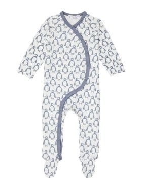 Salopetă pijama bumbac organic Valo Penguin Stone Blue