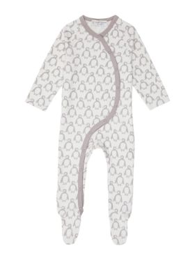 Salopetă pijama bumbac organic Valo Penguin Taupe
