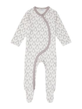 Salopetă pijama bumbac organic Valo Penguin Taupe