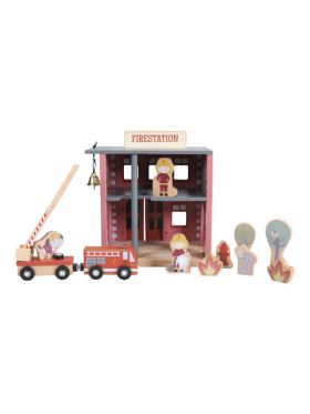 Secţie de pompieri cu figurine din lemn