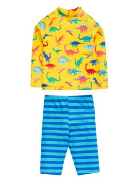 Set bluză şi pantaloni plajă Dino Roar Tropical Stripe