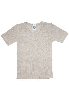 Tricou din bumbac, lână merinos și mătase Uni Gray