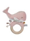 Jucărie zornăitoare cu inel din lemn Balena Ocean Pink