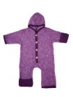 Overall lână fleece şi bumbac, cu mănuşi şi botoşei, Plum Melange